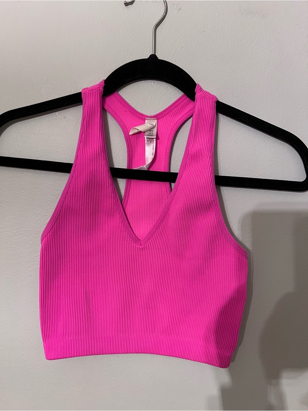 FP Movement by Free People Ribbed V-Neck Racerback Crop Tank - Hot Pink
